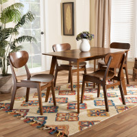 Baxton Studio RH378C-Walnut-5PC Dining Set Baxton Studio Katya Mid-Century Modern Walnut Brown Finished Wood